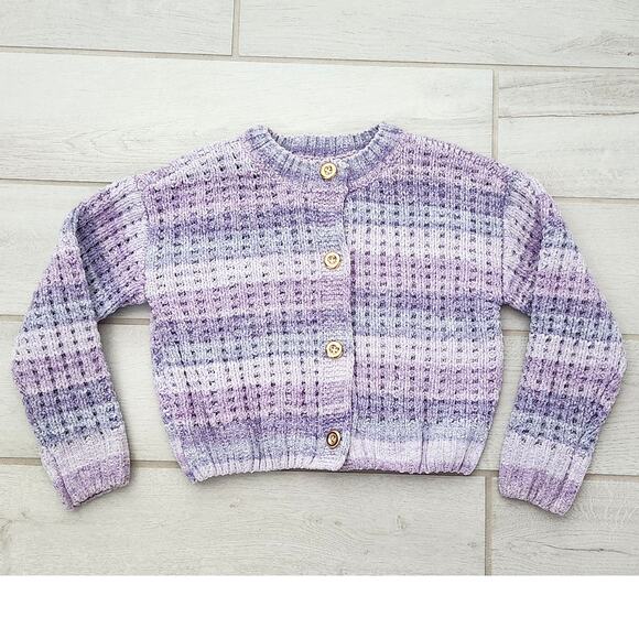 Handmade Girls Size 8 Sweater Jacket Button Purple Knit Crop Waist Long Sleeve - Picture 1 of 8